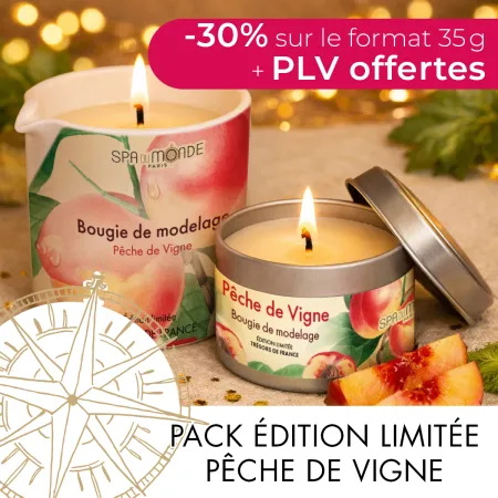 Pack bougies de modelage Pêche de Vigne • Spa du Monde - Beauty Tech®
