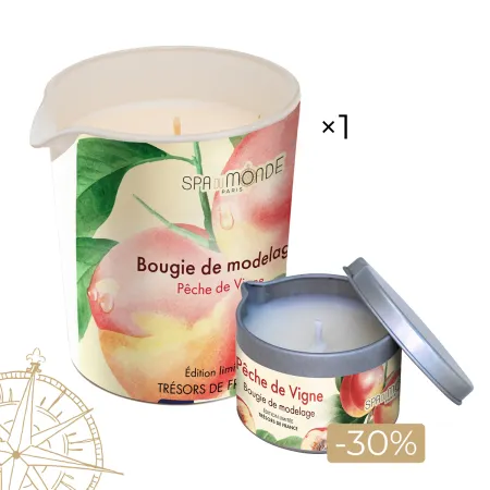 Pack bougies de modelage Pêche de Vigne • Spa du Monde - Beauty Tech®